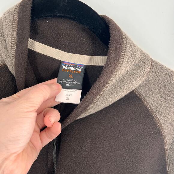 vintage Patagonia men's two tone capilene fleece quarter zip brown tan XL - Picture 3 of 4